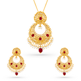 22K Gold Filigree Pendant with Earrings Set